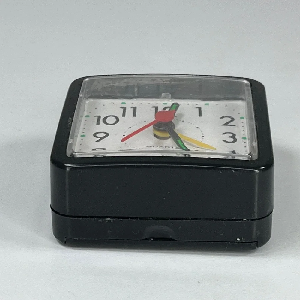 Vintage Style Mini Square Quartz Alarm Clock Black Battery Operated Travel Desk